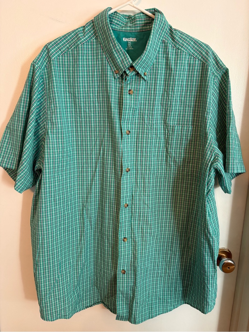 King Size button up short sleeve teal shirt size 2XL big
